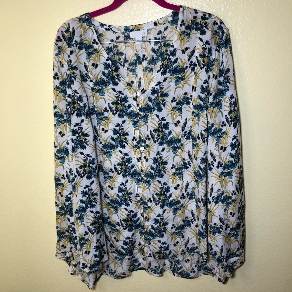 J.Jill floral long sleeve V-Neck top size L - Picture 2 of 10